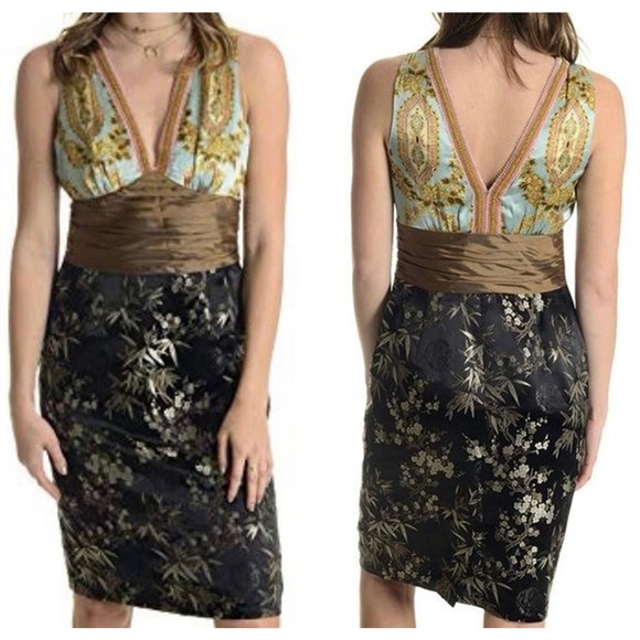 Women's Phoebe Couture Silk Mixed Print Sheath Dress Size 10 Floral - Picture 2 of 13